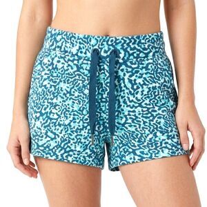 ATHLETA Shorts Soft Shortie Teal Blue Camo Pocket Drawstring Women Small Petite